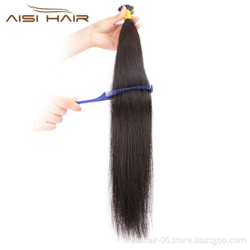 Aisi Hair 10A Unprocessed Black Human Hair Double Drawn Can Be Dyed Or Bleach I Tip Human Hair Extension 100g For Women